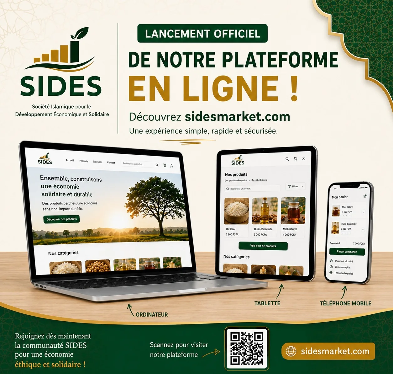Affiche de lancement de la plateforme sidesmarket.com